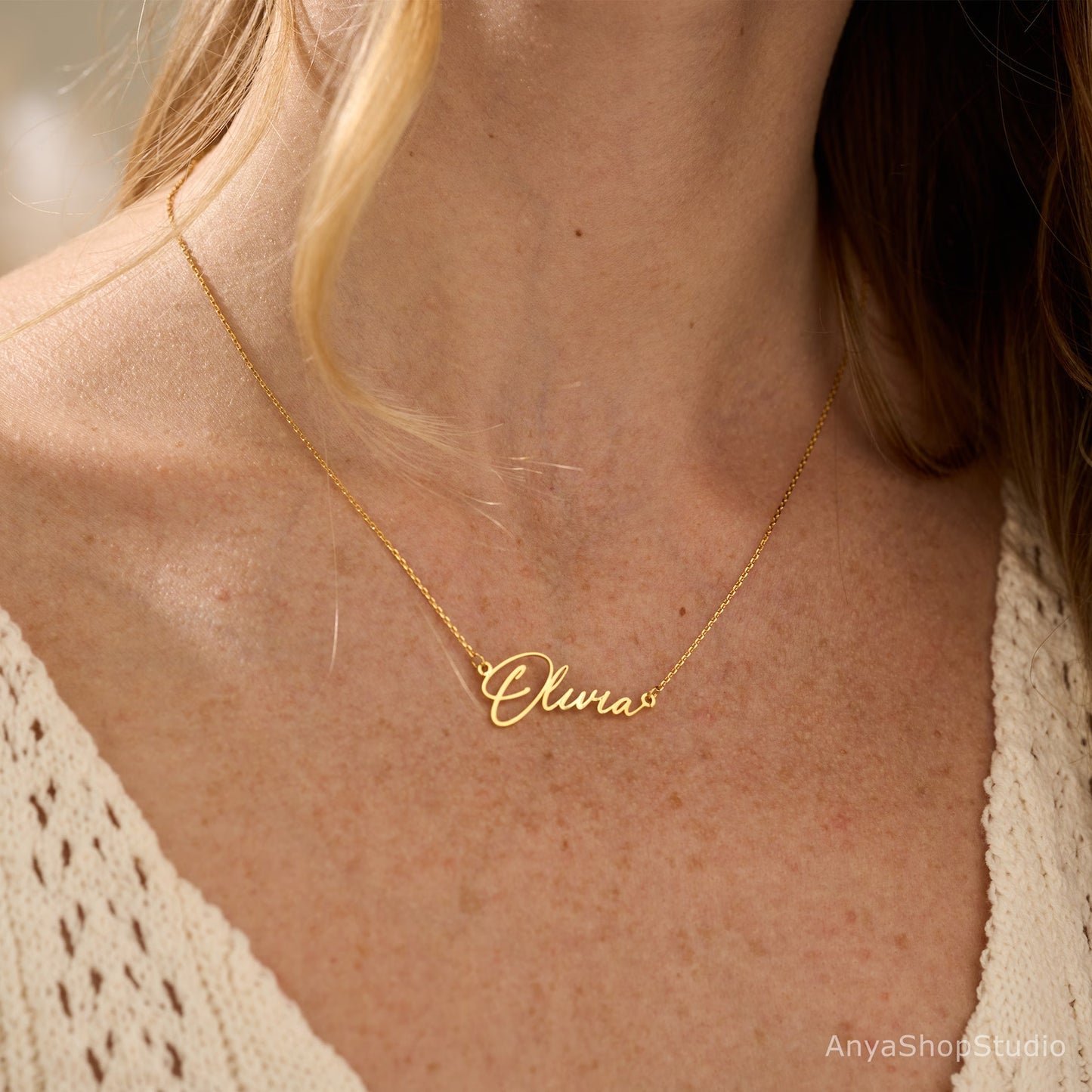 Custom Name Necklace, 18K Gold Plated Name Necklace