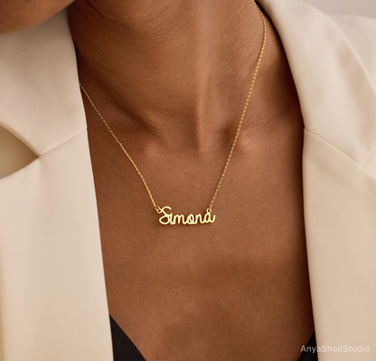 Custom Name Necklace, 18K Gold Plated Name Necklace